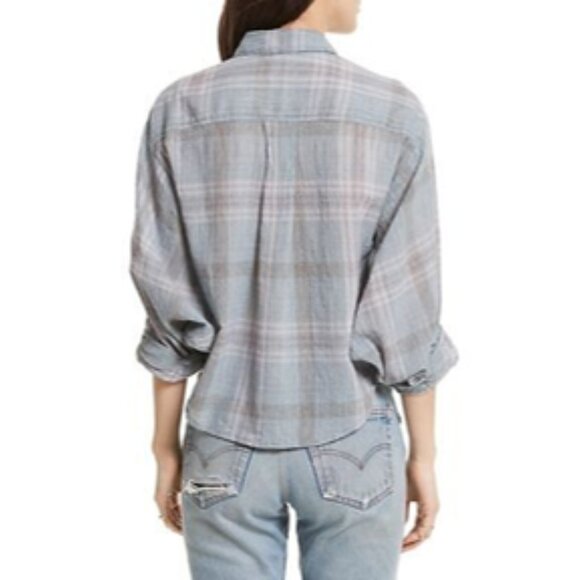 Free People Cutie Plaid Button-Down Shirt Top Dolman Sleeves Size Small VGC - Picture 7 of 7
